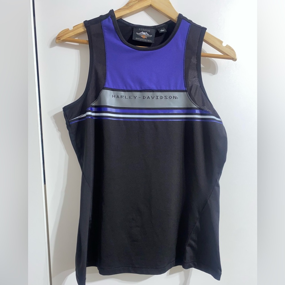 Harley-Davidson Black and Blue Sleeveless Top